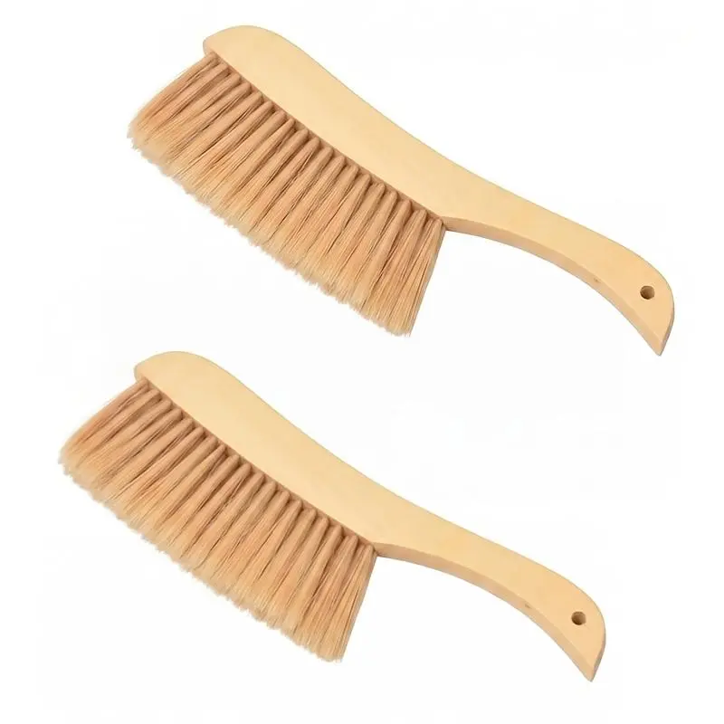 2pcs Wooden Hand Broom Dust Brush with Wood Handle Whisk Broom Soft Bristle Brush Home Cleaning Brush for Counter Bed Sofa Car Fireplace Clothes Household Cleaning