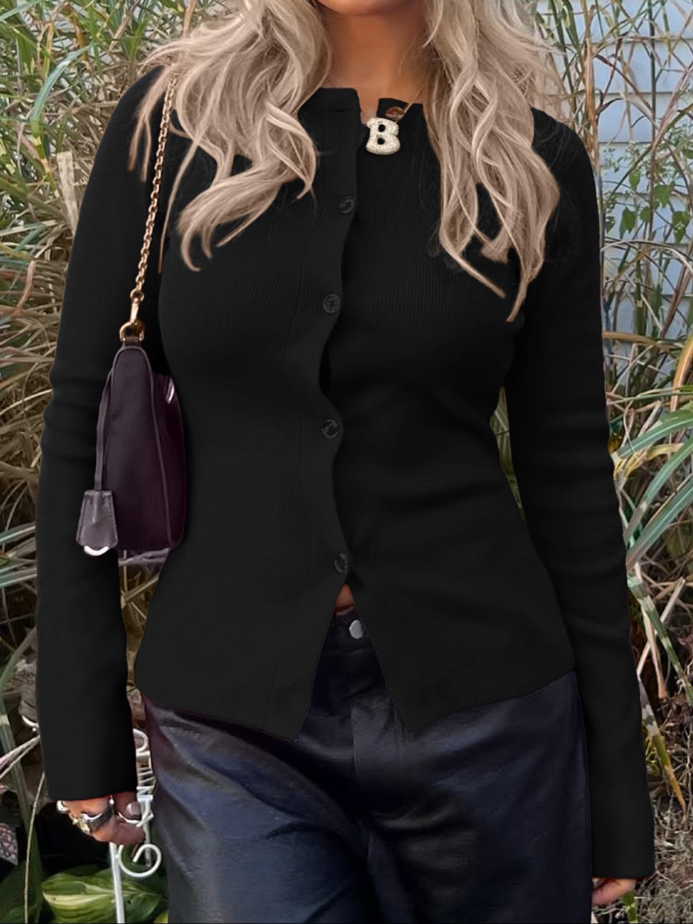 Women's Casual Basic Long Sleeve Sweater, Plain Color Knit Cardigan, Fall Season Slim-Fitting Outerwear for Daily Wear, Knitwear, Womenswear