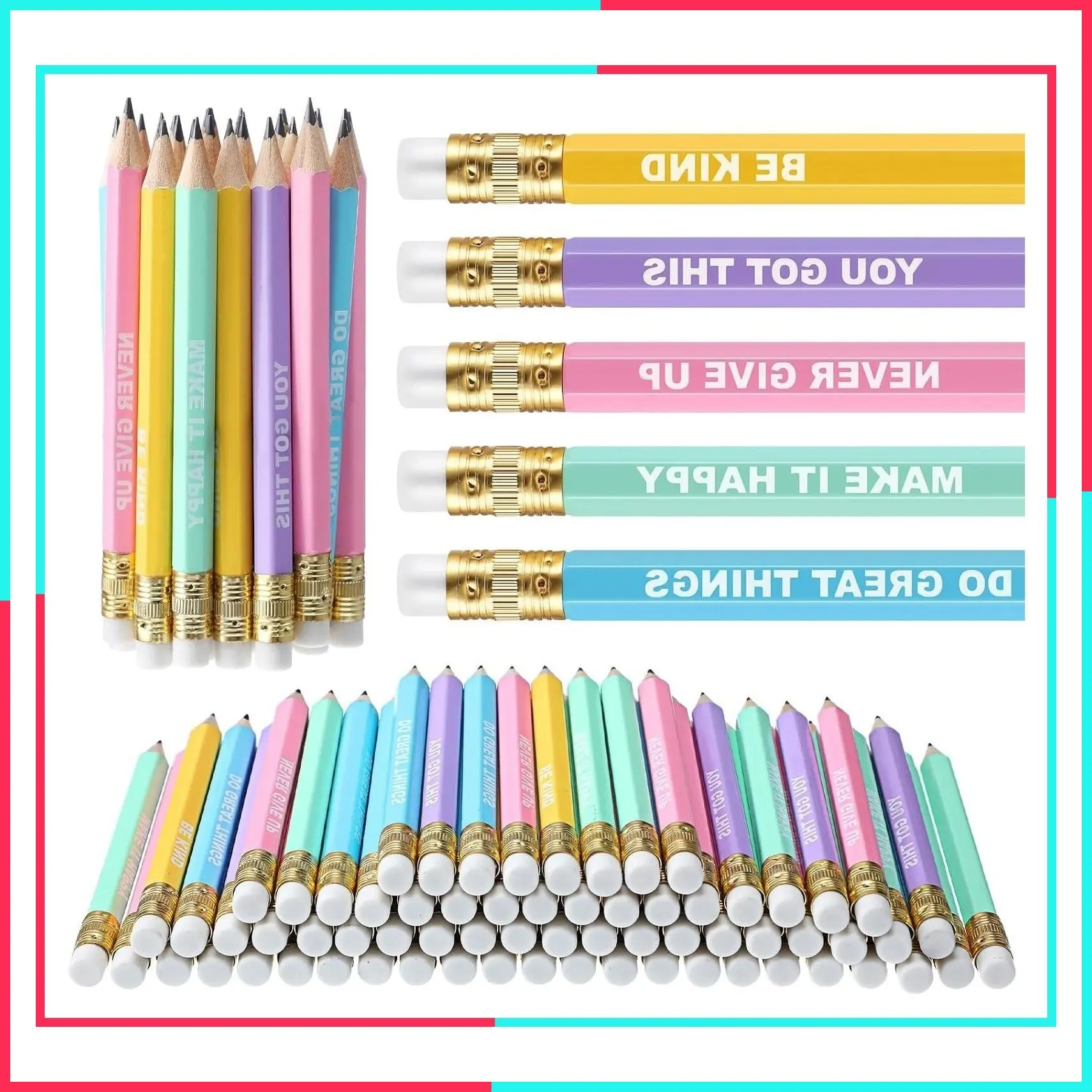 100 Mini Golf Pencils with Erasers, Motivational Bulk Pencils for Back to School, Kids Students Teachers First Day of School, Candy Color
