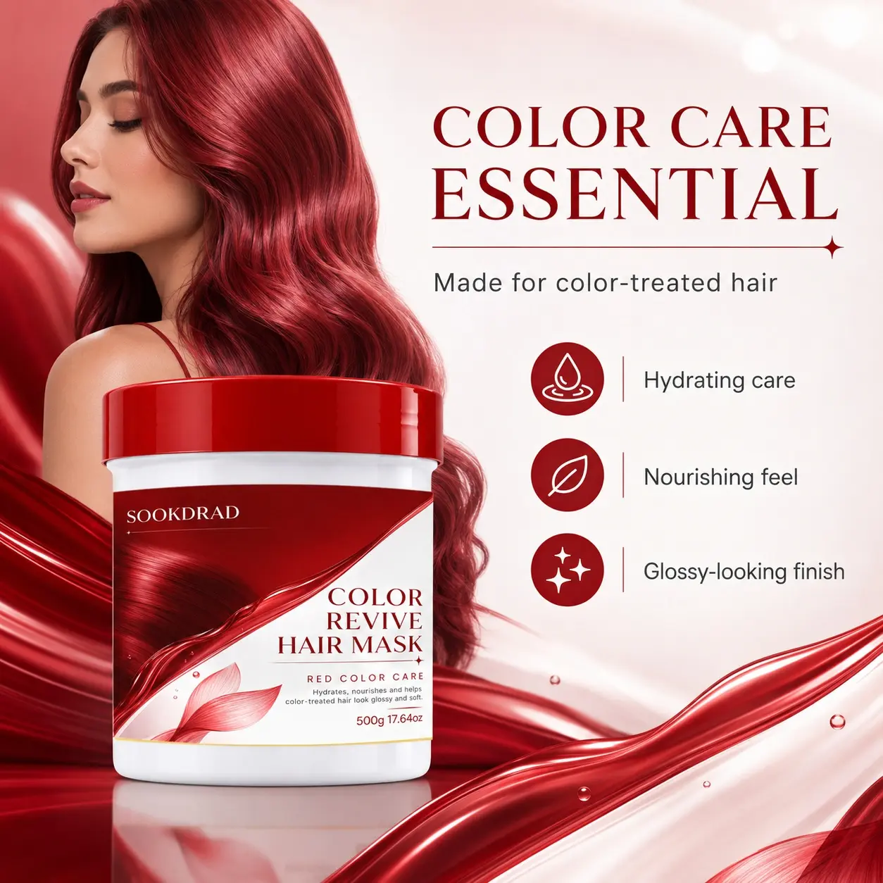 Color Revive Hair Mask, Red Color Care, Silky Argan, hydrates, nourishes, glossy, soft, color-treated hair, 17.64oz, 500g