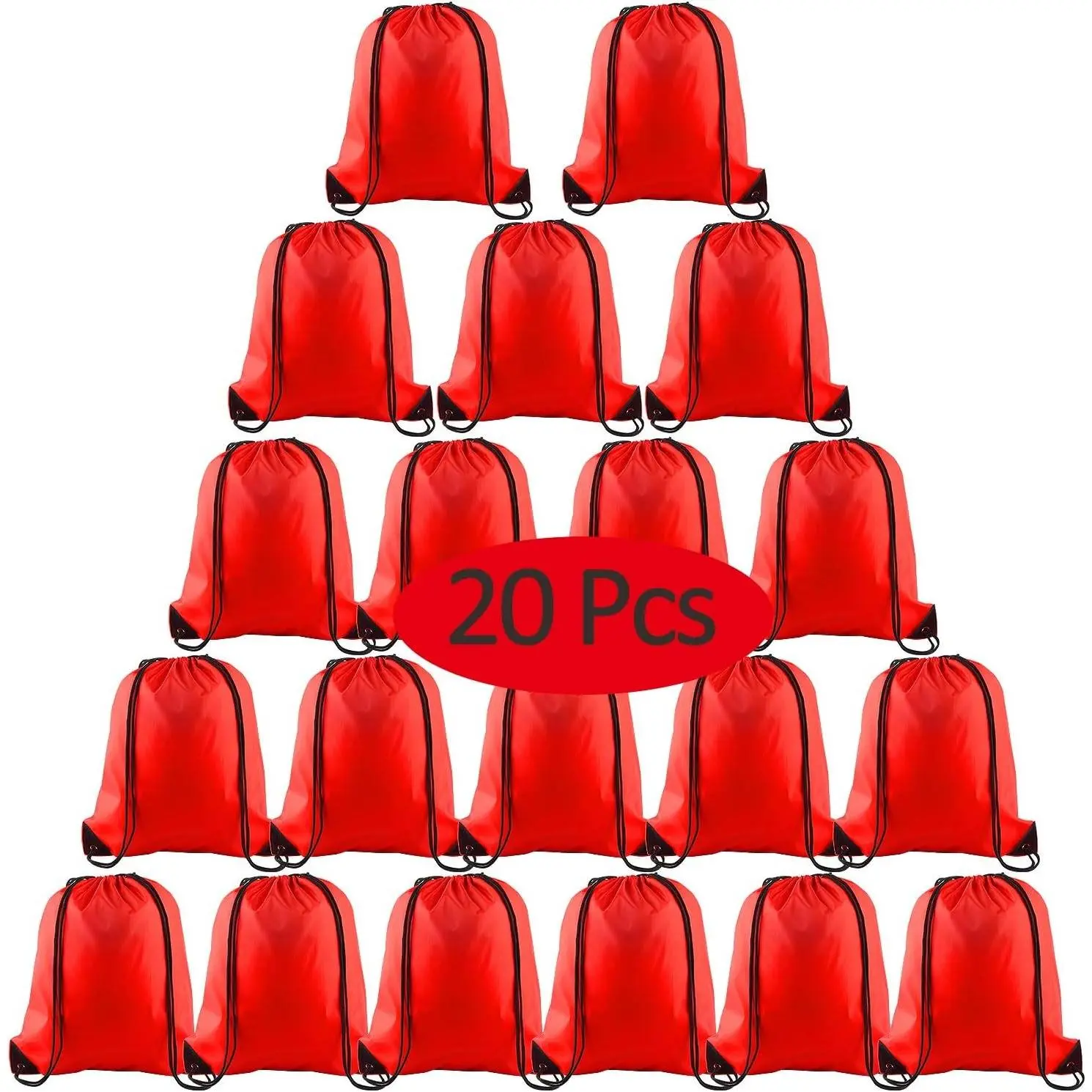 20Pcs Red Drawstring Backpack Bags Bulk String Backpack Sport Gym Sack Foldable Storage For Women Men Shopping Gym Travel Sports