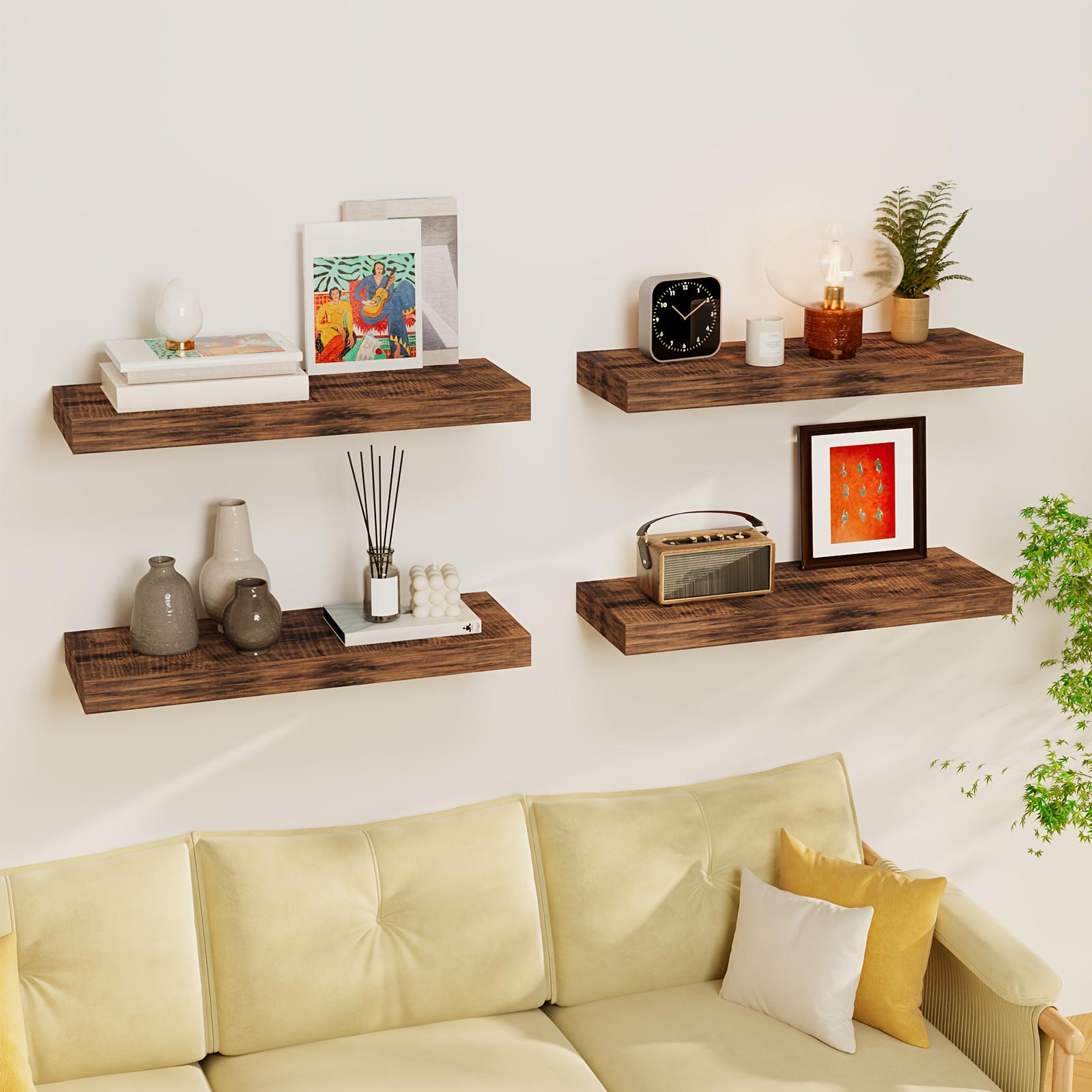 4/8pcs 15.8Inch Floating Shelves for Wall, Rustic Finish Wall Shelves, Shelves for Wall Decor, with Invisible Brackets for Home Decor, Wall Dresser, Bathroom, Living Room, Bedroom And Kitchen, Brown/Black/White/Gray