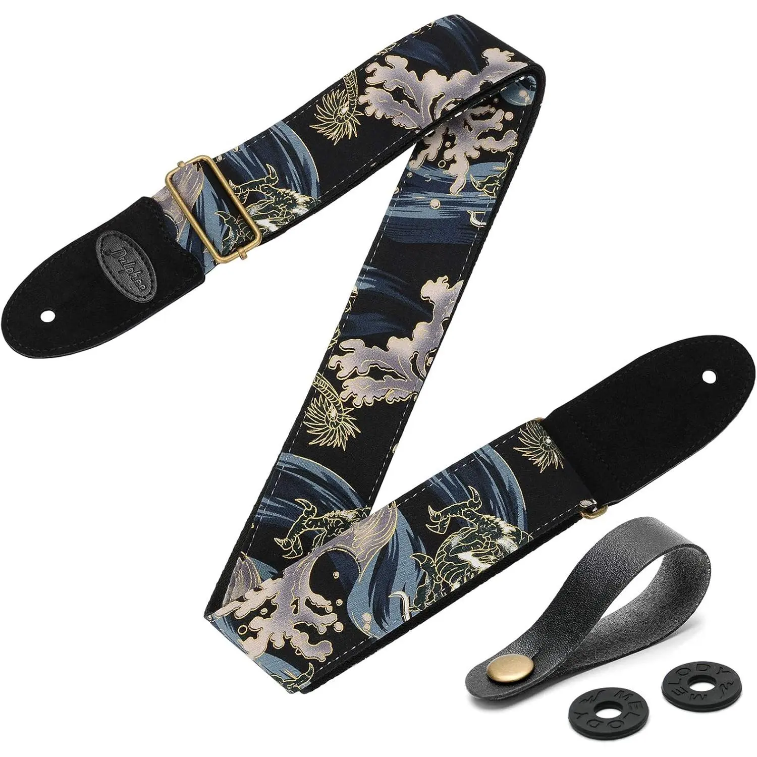 Guitar Strap with 2 Strap Locks & Strap Button, Dragon Guitar Strap Cool Designed  Strap with Suede Leather Ends for Bass, Acoustic & Electric Guitar (Black  Dragon)