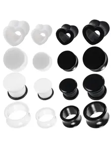 2pcs/lot Black & White Heart Acrylic Flesh Tunnel Plug Jewelry Ear Stretcher Expander Saddle Plug Piercings Ear Gauge Earlets