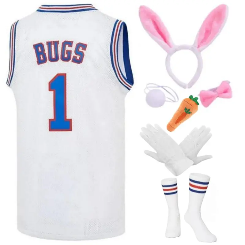Movie Bunny BUGS Cosplay Basketball Jersey LOLA Sewing Shirt Halloween Easter Party For Women and Men Costume Set White