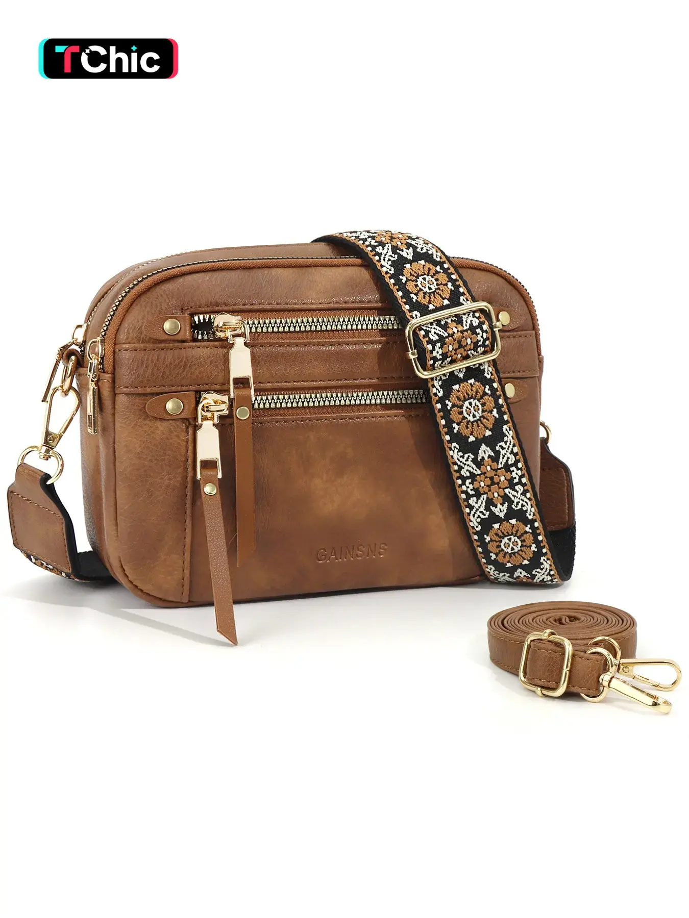 1Pcs Bohemia Women's Casual Crossbody Bag with 2 Adjustable Shoulder Straps, Trendy PU Vegan Crossbody Purse for Women, Aesthetic Shoulder Bag, Vintage Shoulder Bags, Ethnic Style, Fashionable Crossbody Bag, Casual Trendy Purses