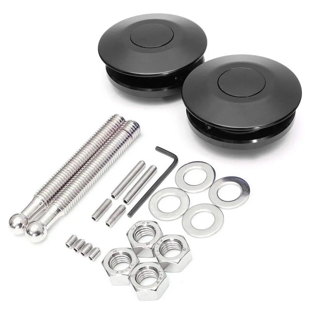 Quick Latch Hood Pins Universal 2 Pack 2.44" Diameter Quick Release Latch Push Button Quick Release Hood Bonnet Pins Lock Clip Kit (2 Pack-Black)