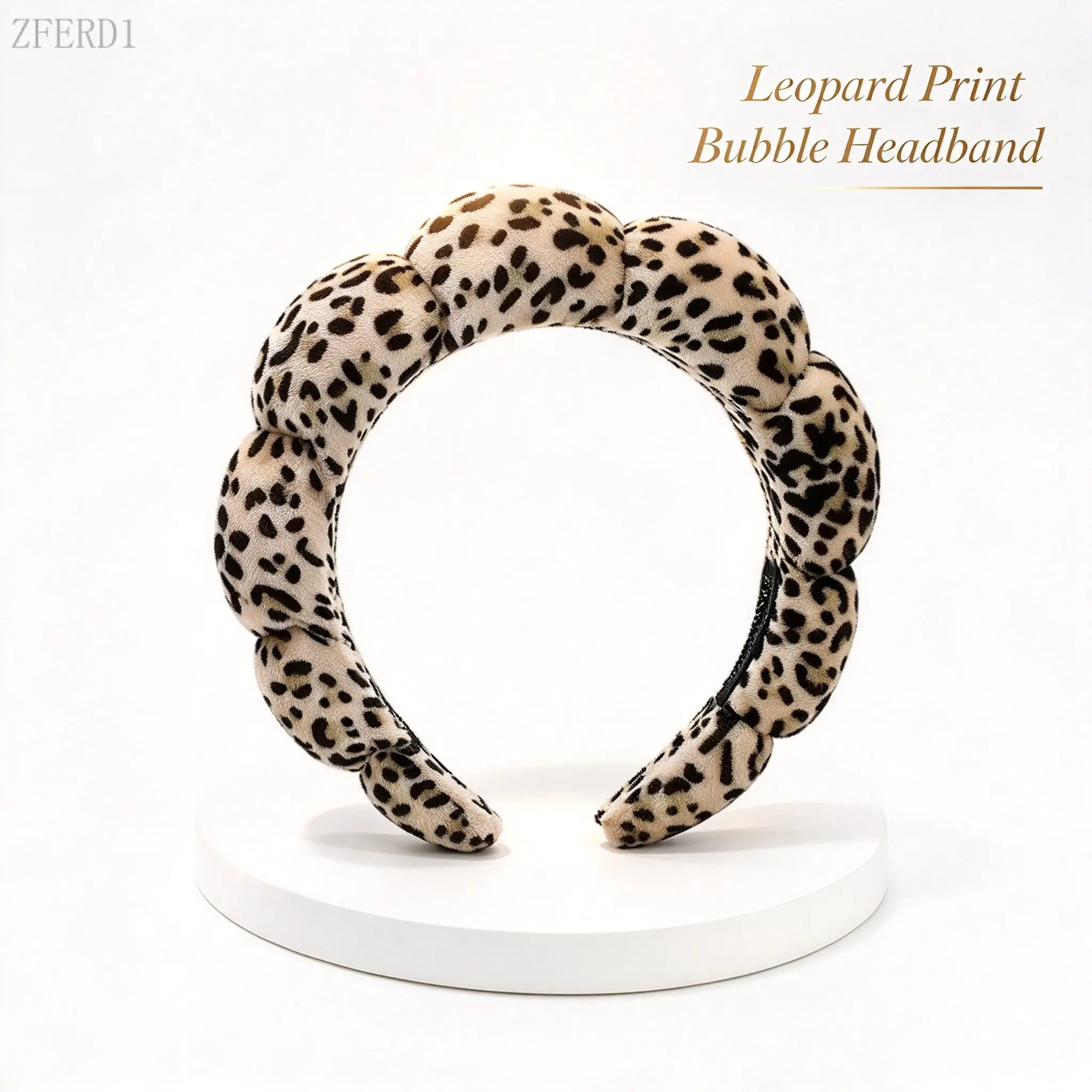 Leopard Print Bubble Padded Headband Soft Velvet Cloud Hairband Spa Makeup Hair Hoop for Women