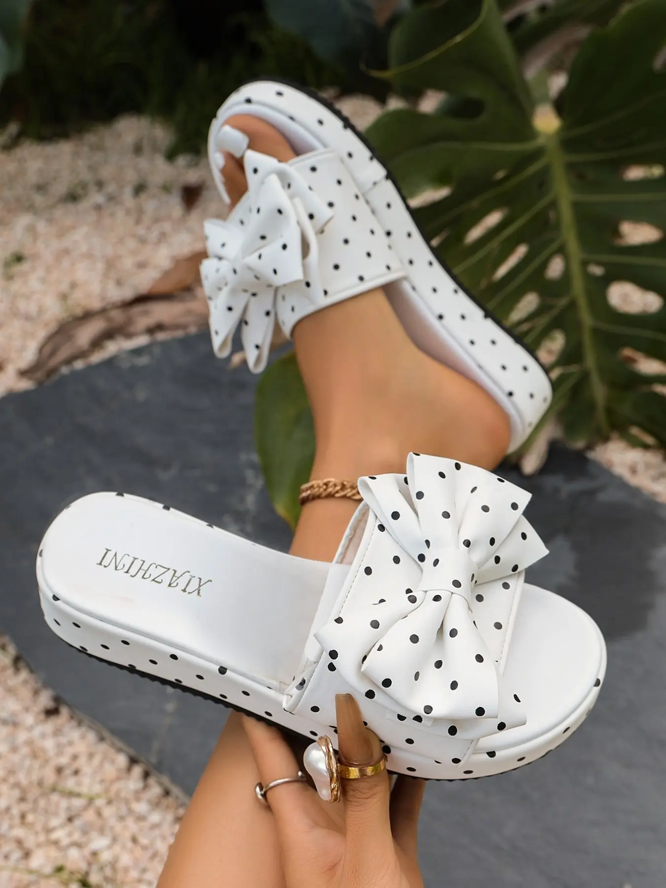 Dotted Bow Thick Sole Sandals, Girl Style Slip-Ons, Platform Heel Boosters, Fresh Sweet Summer Outdoors, Versatile Beach Shoes