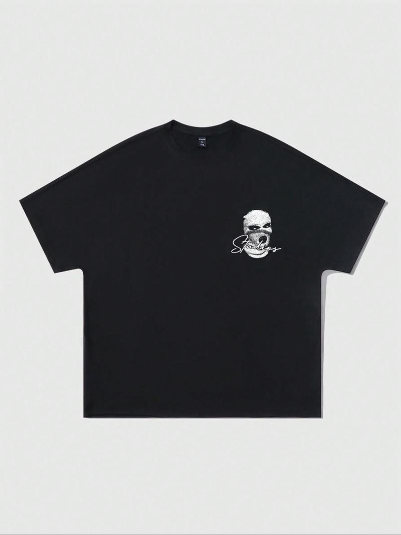 Men's Mysticism Letter & Figure Print Drop Shoulder Graphic Tee, Regular Fit Casual Fashion Soft Comfy Half Sleeve Round Neck T-shirt for Summer, Menswear for Daily Wear