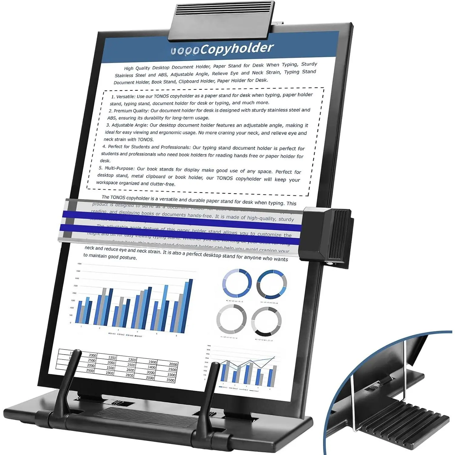 Paper Stand Document Holder - Quality Document Holder for Desk, Paper Stands for Desk When Typing, Sturdy Stainless Steel Copy Holder, Adjustable Angle, Papers Holder Stand for Desk Typing