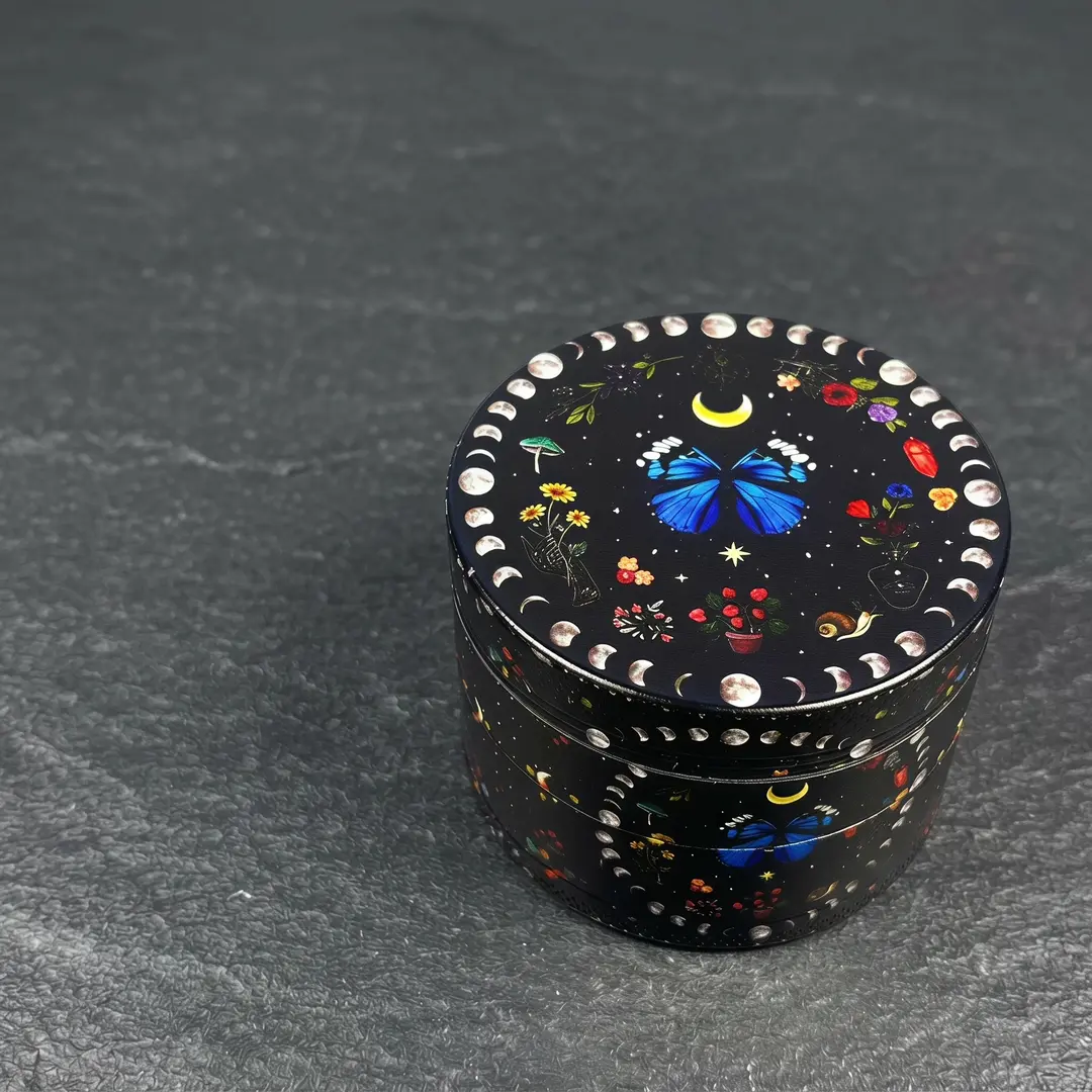 1.97 inch 50mm Butterfly Moon Pattern Spice Grinder Metal Manual Four Layer Salt Grinder Pepper Mortar Spice Zinc Alloy Seasoning Spice Grinder Kitchen Cooking Accessories Kitchenware Kitchen Gadgets Kitchen Tool Gift