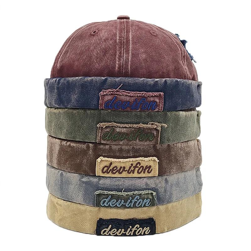 Unisex Washed Color Brimless Caps Without Visor Star Splicing Docker Cap Letter Adjustable Beanie Hat Vintage Style Hip Hop Hats