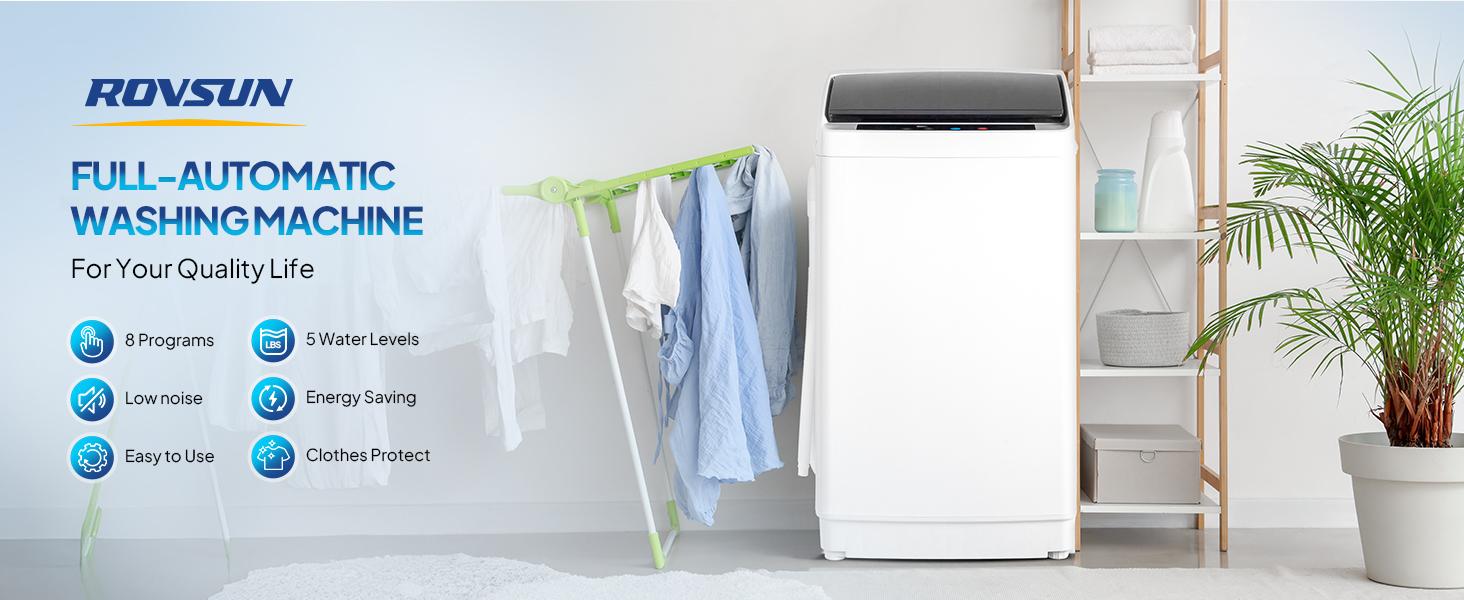 ROVSUN 17.8/25/30LBS Portable Washing Machine, Full-Automatic Electric Laundry Machine with Stainless Steel Drum, 110V Compact Washer, Washer and Dryer Combo with Drain Pump for Apartment, Dorms, RV, 400W