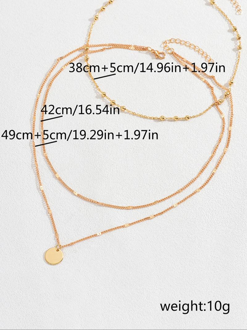 Women's Summer 2024 Plain Round Decor Layered Necklace, Dainty Layering Jewelry, Minimalist Elegant Boho Style Geometric & Chain Design Layer Set Necklace, Fashion All-match Necklace