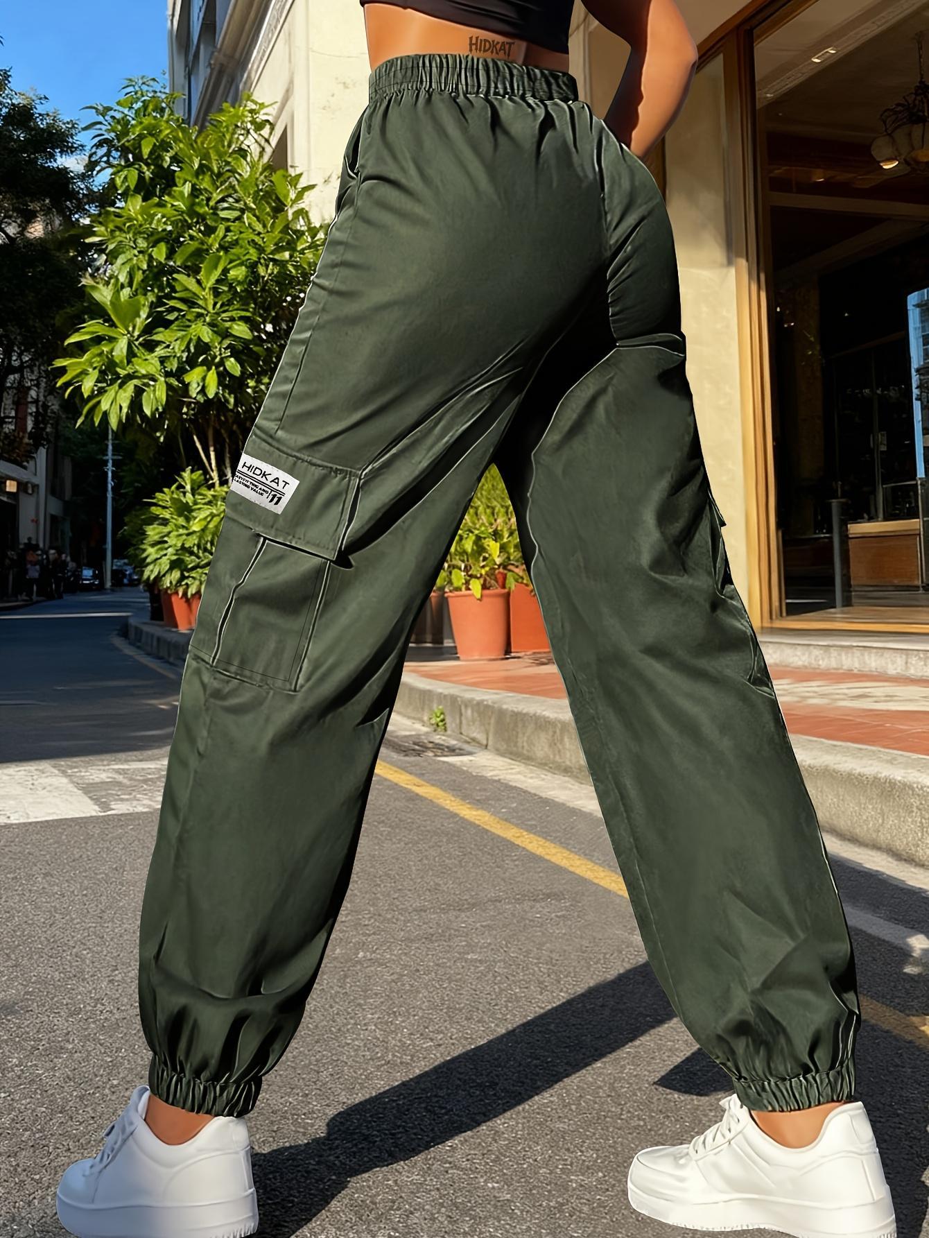 Women's multi pocket workwear, ankle tied casual pants Drawstring elastic waistband breathable lightweight and loose sports pants Multi color versatile high waisted slimming work pants with bound feet