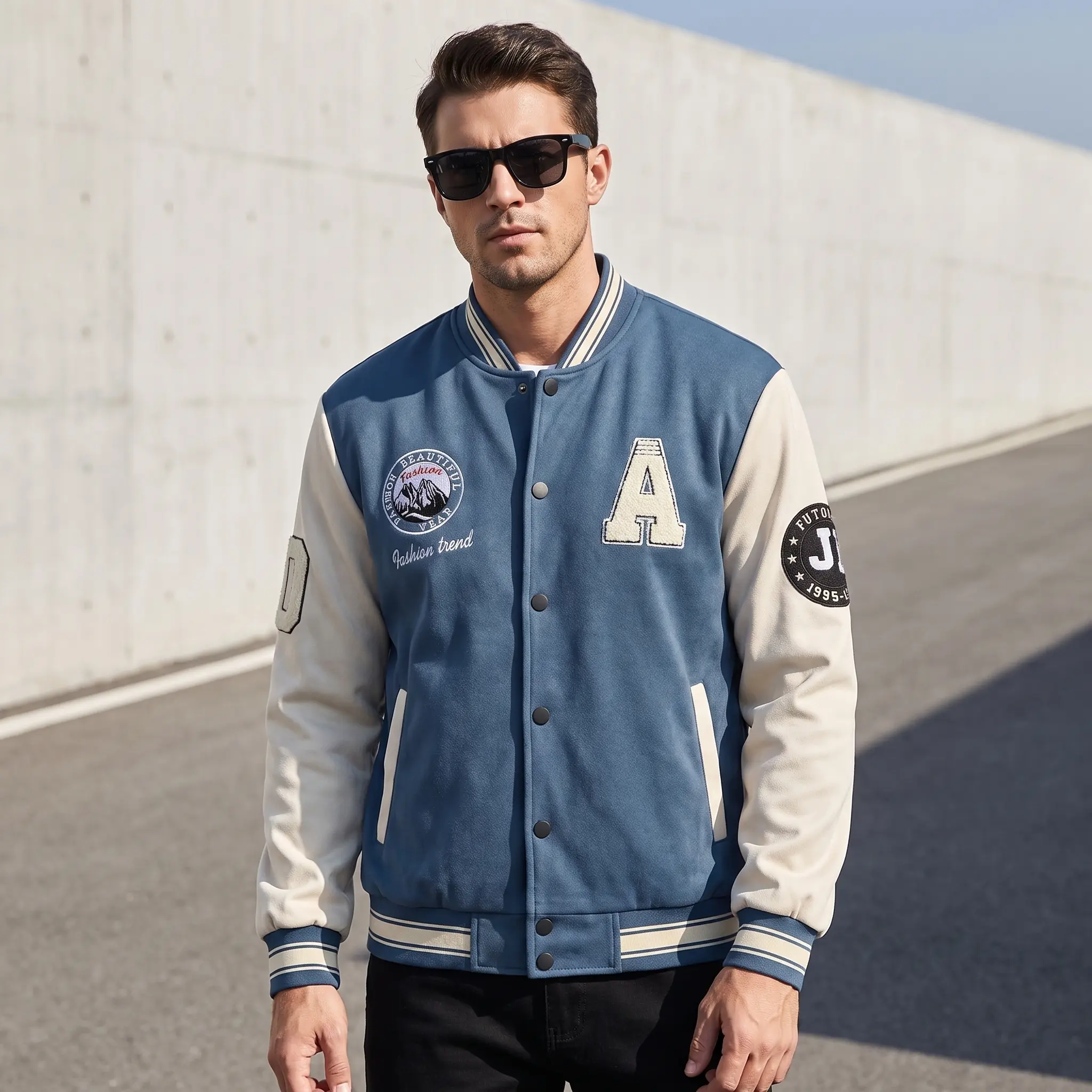 Men's Color Block Varsity Bomber Jacket - Plaid Zip-Up Long-Sleeve Lightweight Casual Streetwear Outerwear for Young Men, Teen Boys