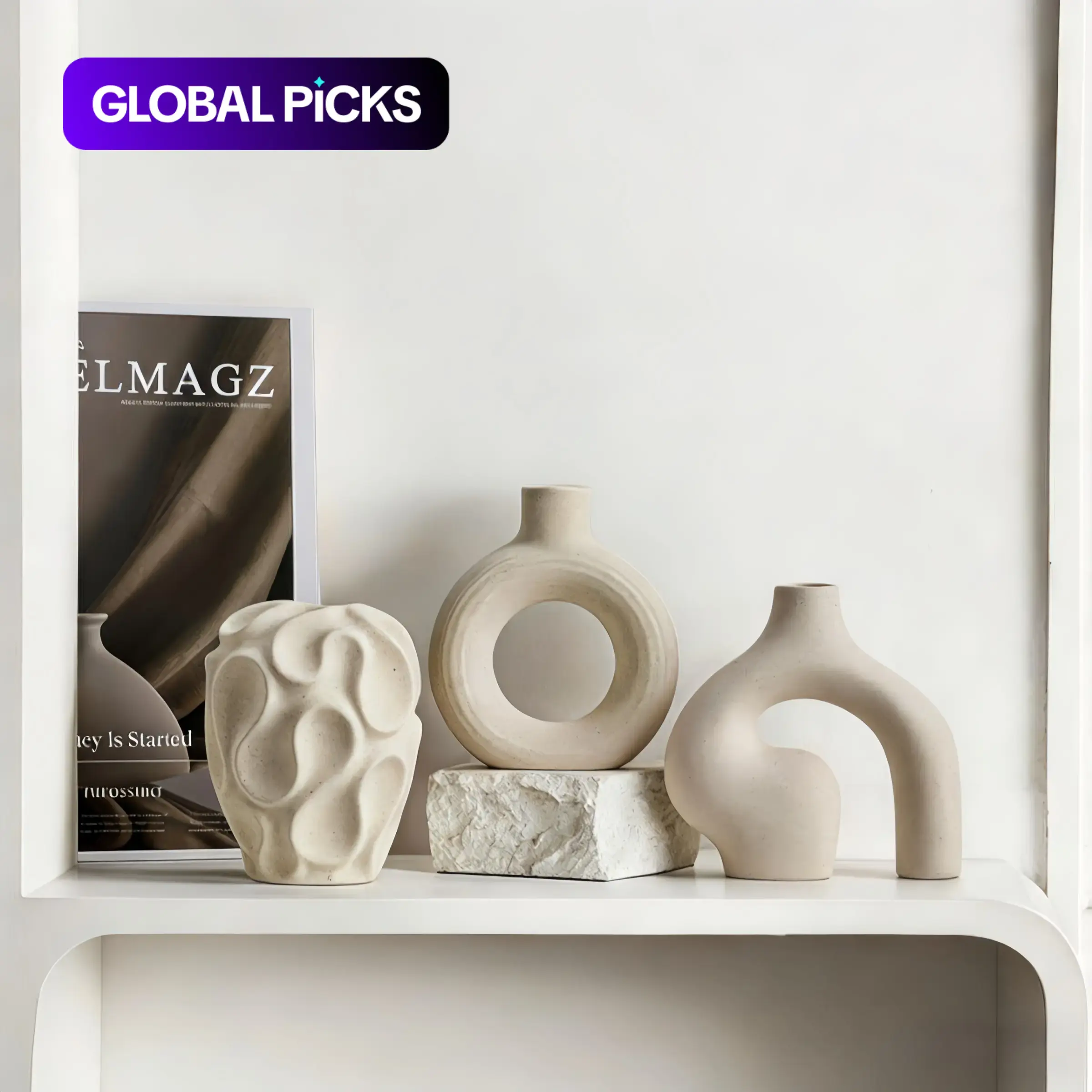 3pc Ceramic Abstract Vase Set, Decorative Vase, Vases Home Decor, Modern Home Decor for Living Room & Porch, Perfect for Reception Furnishings & Dried Flowers, Decoration #GLOBAL PICKS