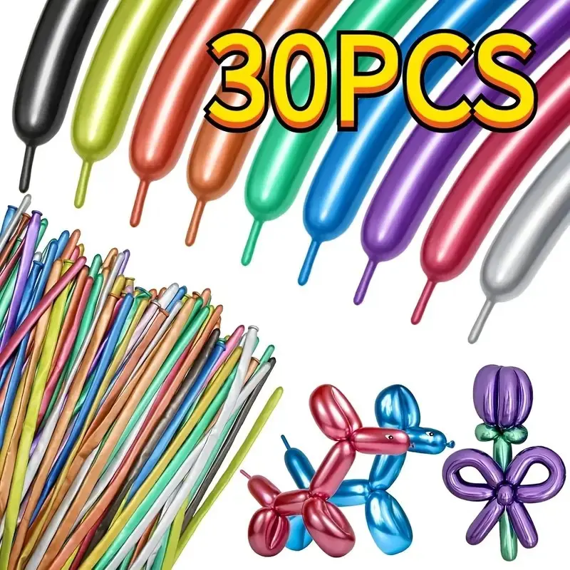 30 Metal Feel 260q Balloon Set, Long Twisting Balloons for Animal Shapes, Christmas, Birthday, Wedding Decor, High-Quality Latex Balloons
