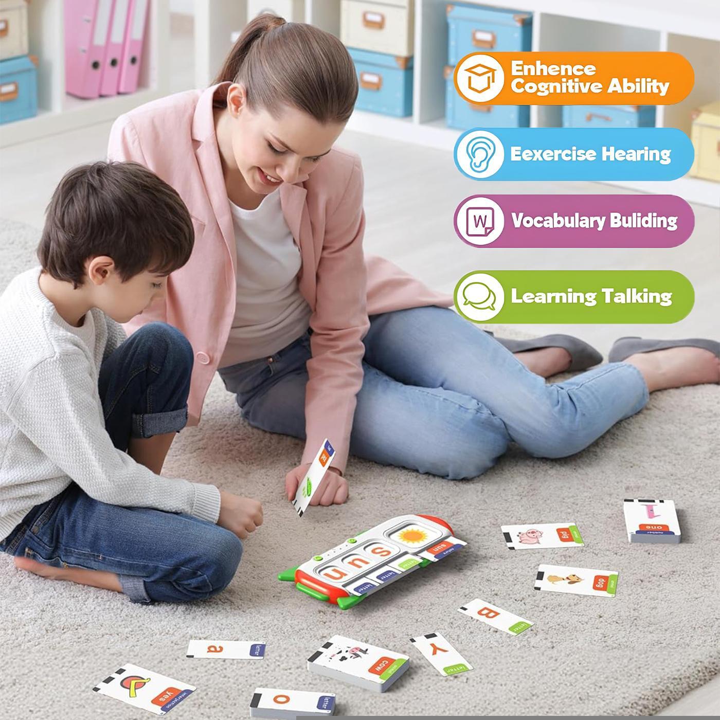 Spell & Math Talking Flash Cards for Kids 3-6, Interactive Spelling Toys with ABC Alphabet & Math Games, Travel Educational Toys, Vocabulary Flashcards