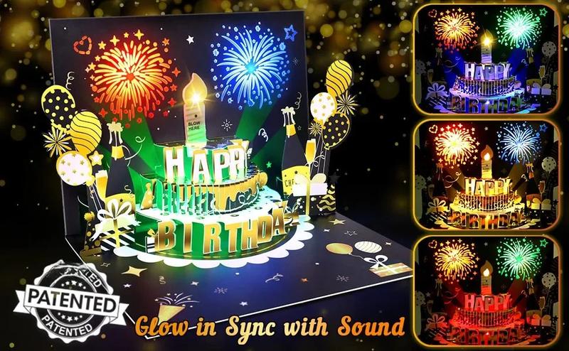 DIY Age Birthday Cards, 3D Pop-Up Firework Birthday Cards with Music & LED Lights, Happy Birthday Gifts for Mom, Women, Men, Kids, Dad, Father, Wife