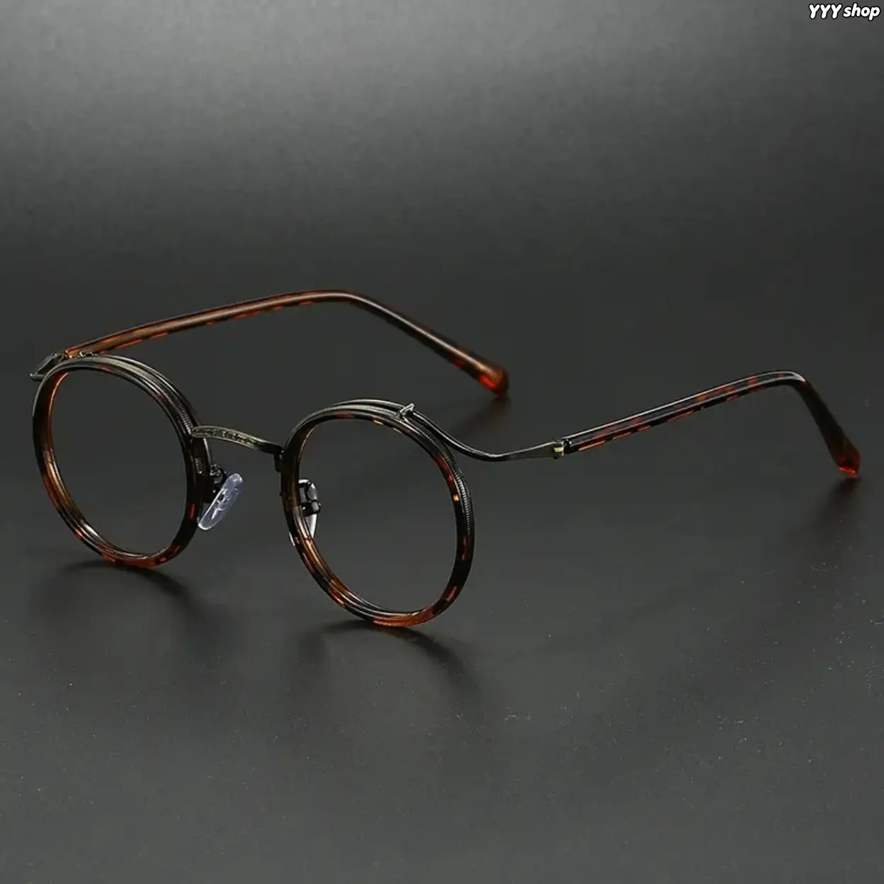 Unisex Retro Round Eyeglasses, Ultralight Stainless Steel Alloy Full-Rim PC Composite Frames, Fashion Statement Optical Glasses, Anti-Fatigue Protective Eyewear For Long-Time Computer & Office Work