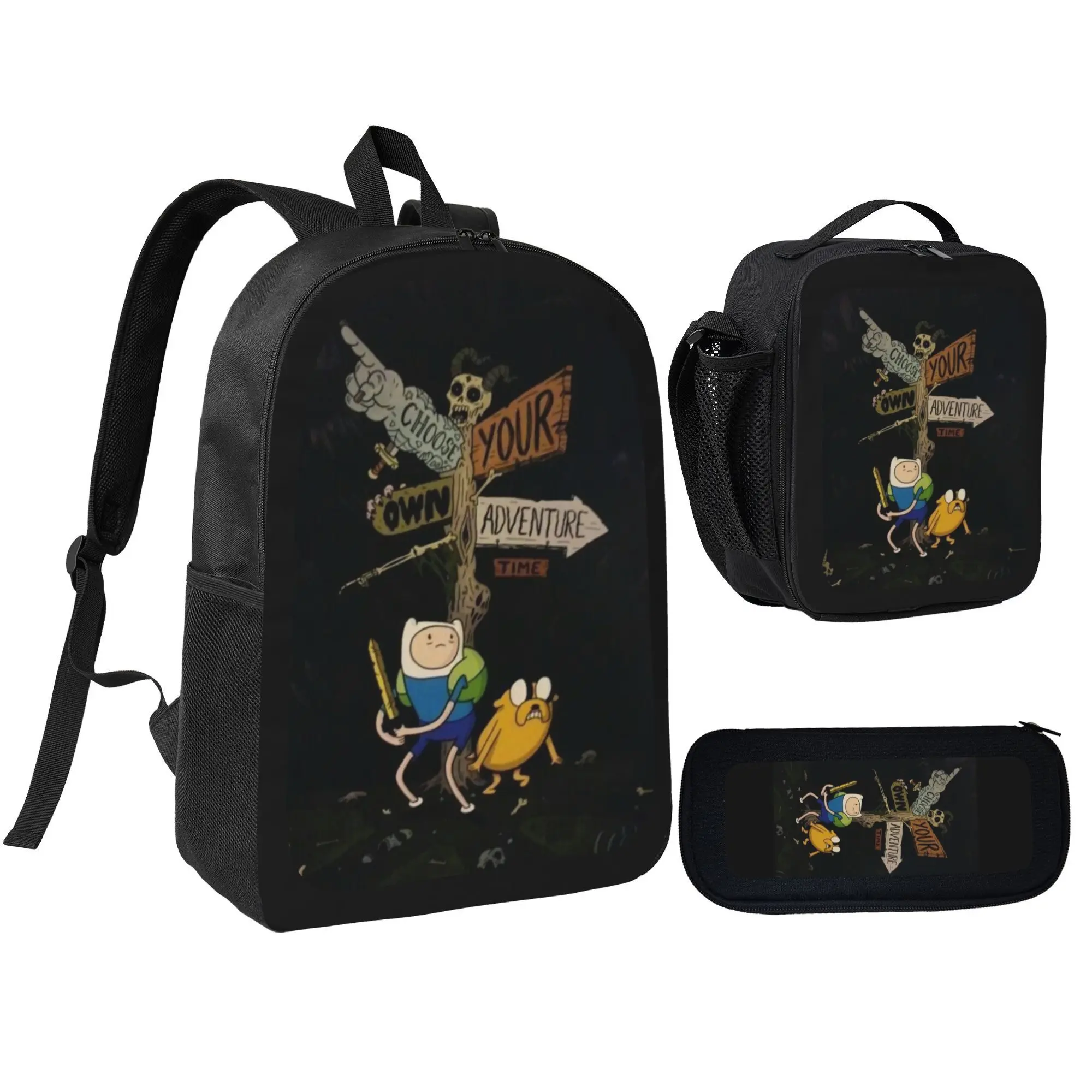 3Pcs Adventure Time backpack with lunch bag and pencil box, Cool Anime-Style backpack set for kids teens, school bag for girls boys, Casual, Daily Commuting, and Sports Essentials, Perfect Gift