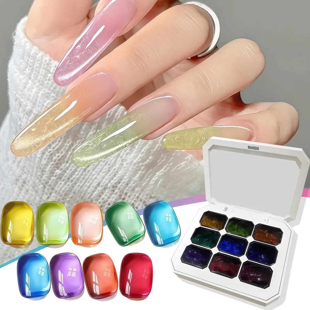 Osnailmall 9 Colors Bubble Jelly Candy Glaze Nail Art Gel Polish, Gradient Nail Pat Painting Gel, Manicure Gel for Stylish Nails