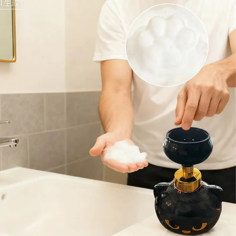 Stylish Black Cat Paw Foam Soap Pump Bottle, Novelty Bathroom Kitchen Decor Accessory for Daily Use