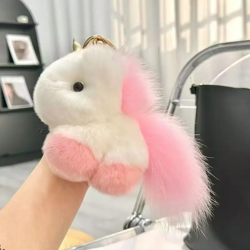 Unicorn Plush Doll Keychain, Fox Fur Replica Unicorn Horse Pendant, Versatile Bag Charm for Girls, Cute Accessory for Daily Use