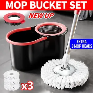 Mop And Bucket Set with 360° Rotatable Mop 5 Microfiber Heads 61-Inch Adjustable Handle Efficient Cleaning Supplies