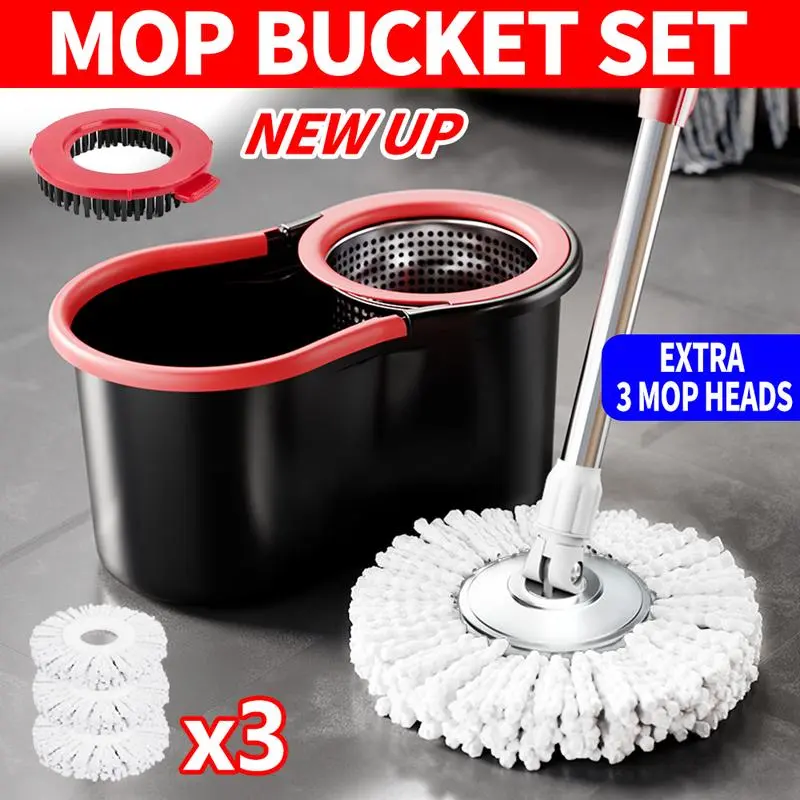 Mop And Bucket Set with 360° Rotatable Mop 5 Microfiber Heads 61-Inch Adjustable Handle Efficient Cleaning Supplies