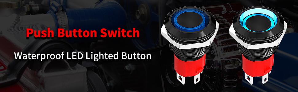 20A 12V Push Button Switch Latching 19MM Pushbutton Switch with 12 Volt Blue Led Waterproof ON Off Switch 20 Amp Heavy Duty for Marine Boat Truck Car Motorcycle