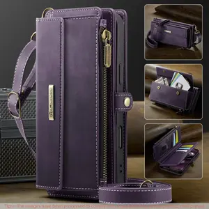 Wallet Case for iPhone 17/16e/15/14/13 Pro Max, Rfid Protection, Stand, Credit Card Slots, Short Strap, Long Shoulder Strap, Unisex