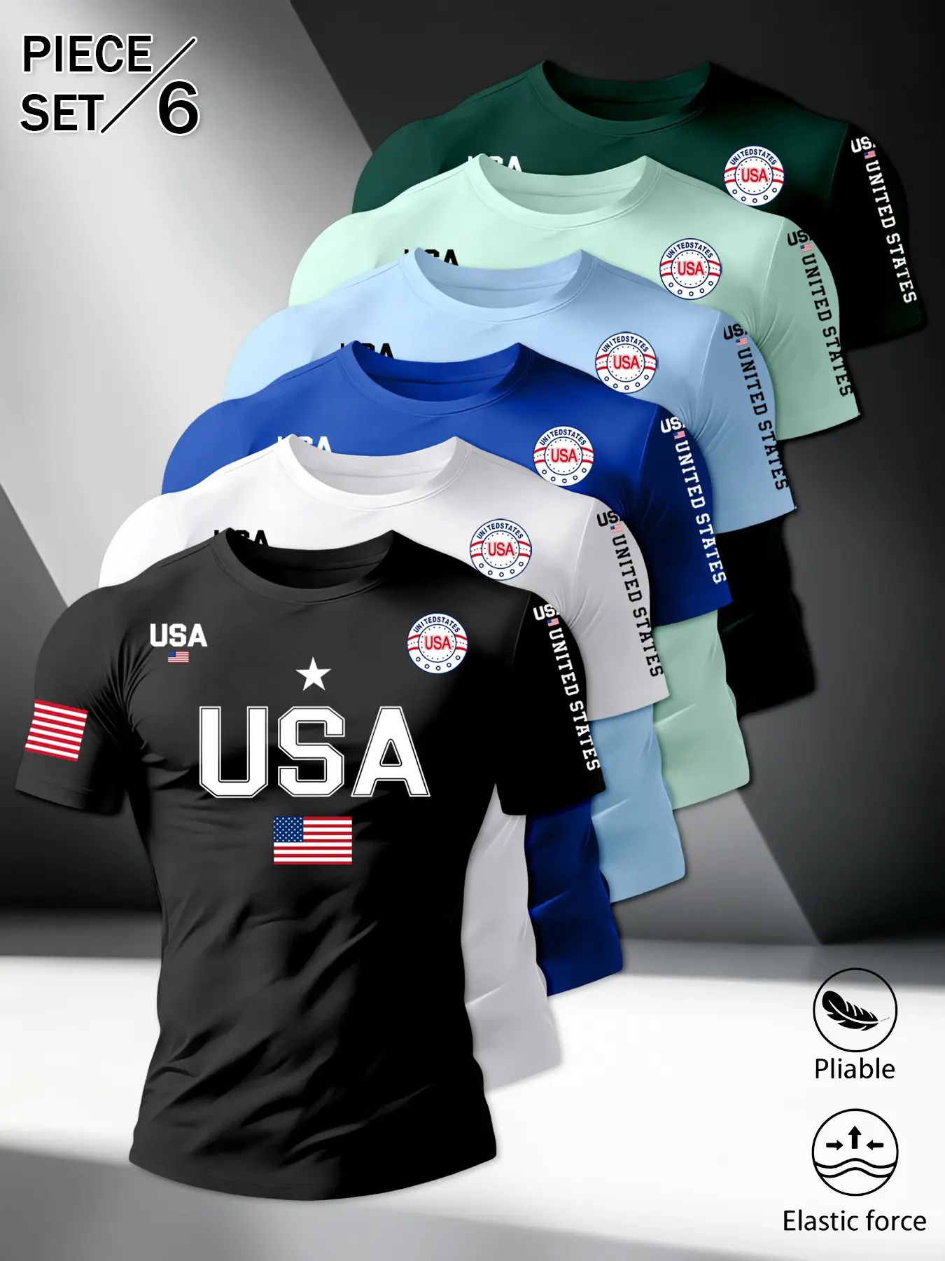 Men's Usa Flag Print Short Sleeve T-Shirt, Round Neck Fitted Top, Summer Casual Sporty Wear, Daily Fashion Leisure Shirt, Casual Sportswear, Casual Sports Tops