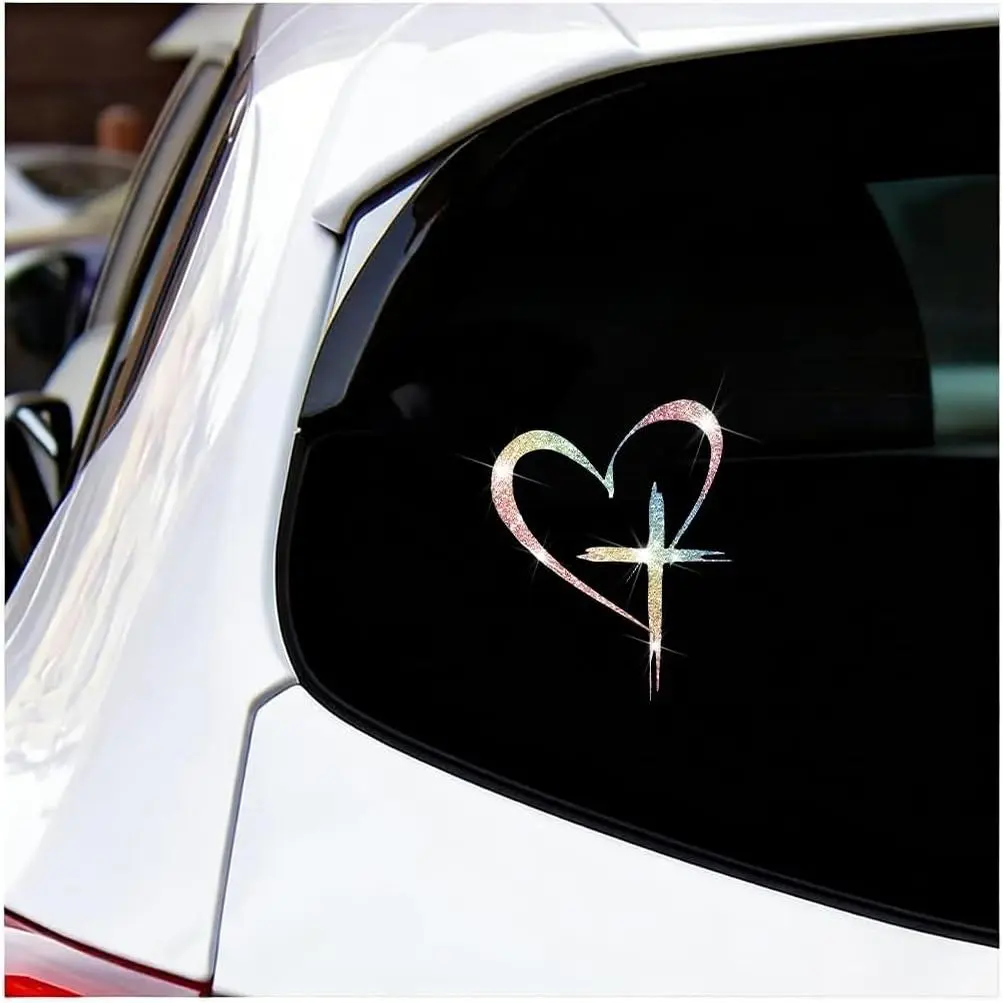 Bling Love   Sticker, Shiny Heart  Christian  Window Bumper Decal, Creative Love Faith Religious Auto Exterior Decorations,  for SUV Van  (Multicolor)
