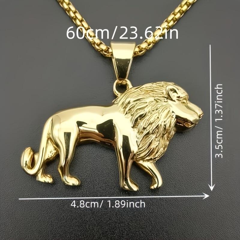 Muscular man accessories, beast golden lion animal pendant necklace, personalized design motorcycle jewelry gift