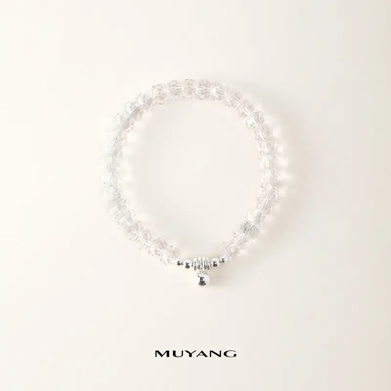 Women's Cut Transparent Crystal Elastic Bracelet Silver Ball Pendant Delicate Elastic Bangle 16.5cm Adjustable Lightweight High Quality Wrist Jewelry Elegant Fashion Accessory Daily Wear Minimalist Aesthetic Gift