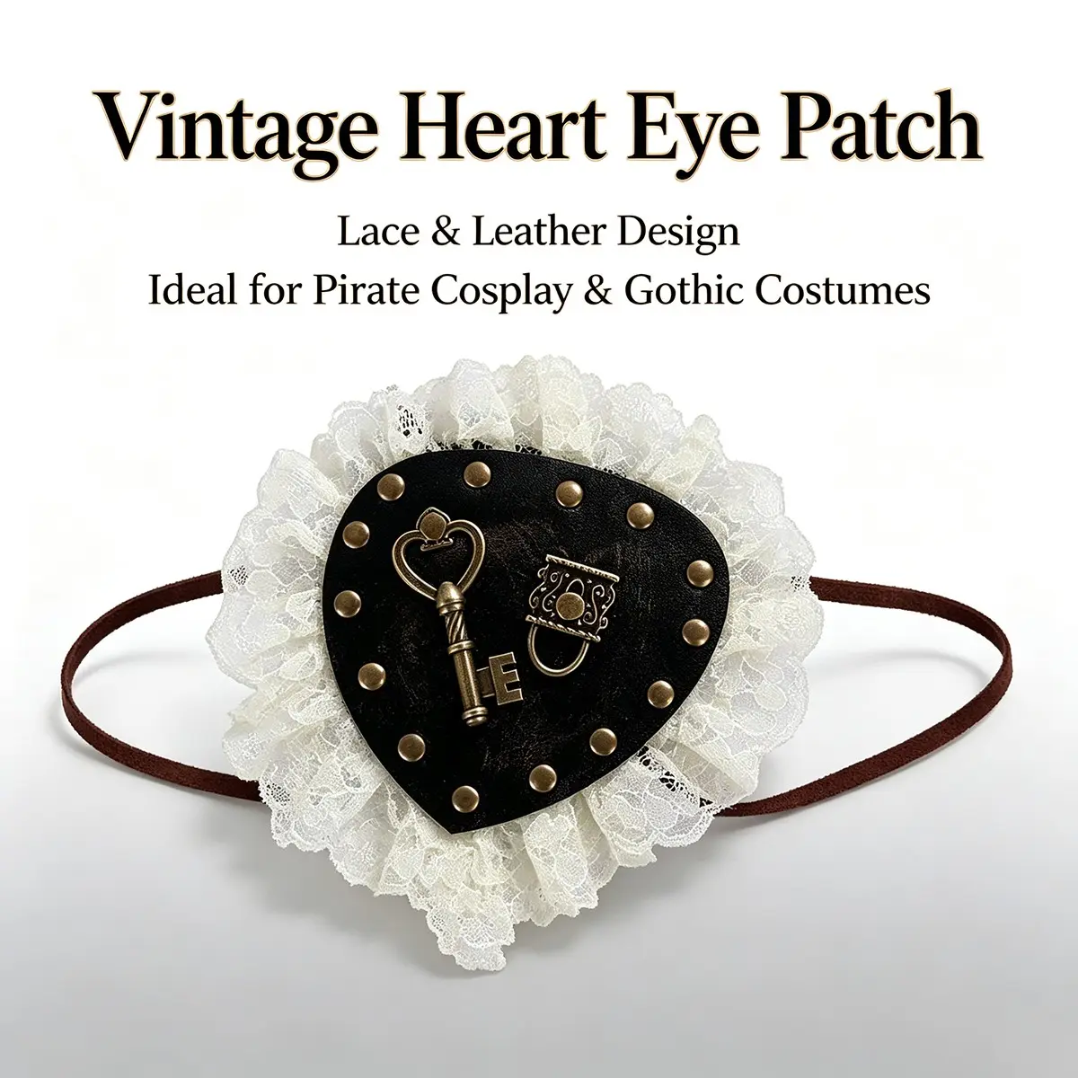 Halloween Party Props, Pirate Gothic Punk Retro Key Lock Lace One-Eye Mask, 1pc Halloween Carnival Costume Accessory, Unique Festival Decor