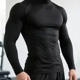 【Biack Friday】Men's Quick-Dry Stretch Fitness Shirt - High Neck Long Sleeve Workout Top, Moisture-Wicking Tight-Fit Gym & Boxing Shirt with Stretchy Fabric for All Seasons, Athletic Performance Apparel, Athletic Training Tops, Workout Athletic Shirts
