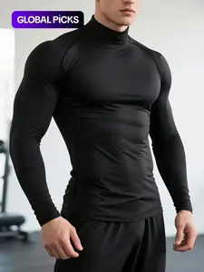 Men's Quick-Dry Stretch Fitness Shirt - High Neck Long Sleeve Workout Top, Moisture-Wicking Tight-Fit Gym & Boxing Shirt with Stretchy Fabric for All Seasons, Athletic Performance Apparel, Sporty Activewear Top, Gym Clothes, Compression Sports Top