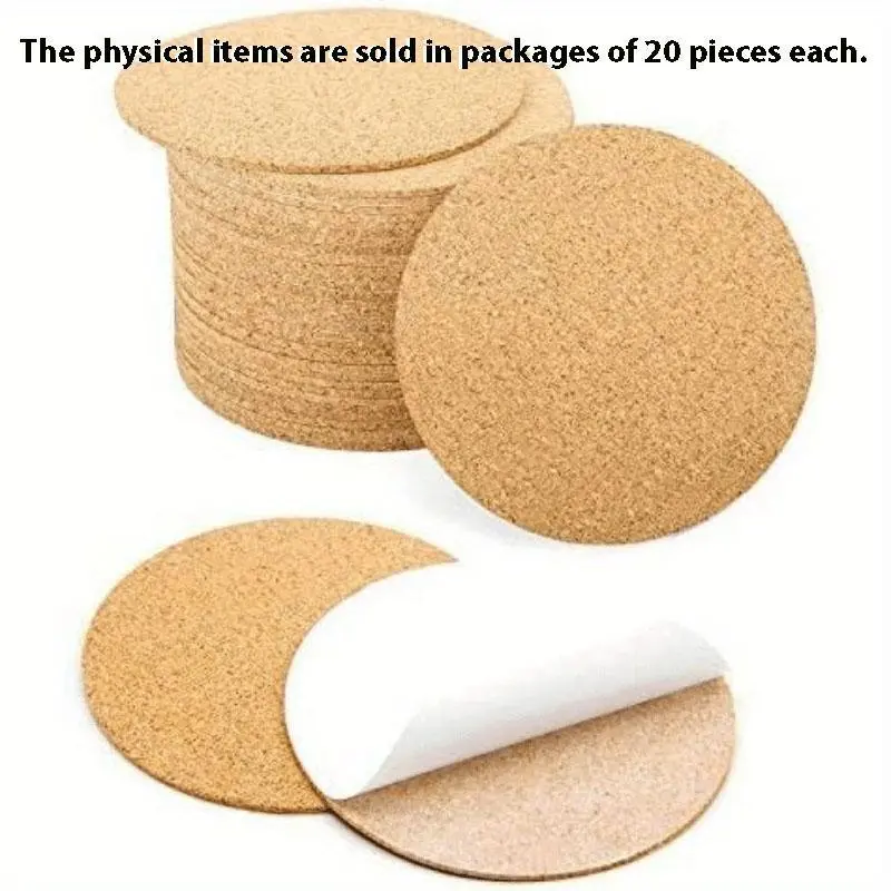 20pcs Self-Adhesive Cork Coasters Round For DIY 4"x 4" Cork Circle Cork Tiles Cork Mat Cork Sheets With Strong Adhesive Office Home Bar Cafe