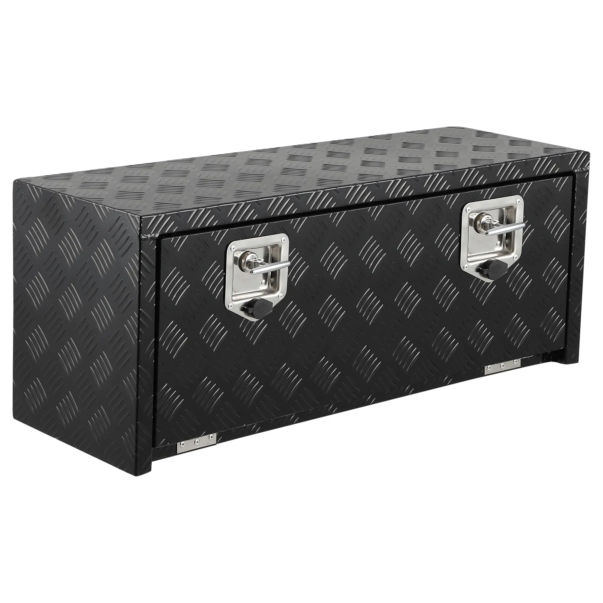 Heavy Duty Aluminum Underbody Tool Box – Large Lockable Weatherproof Diamond Plate Storage Chest – T-Handle, Mesh Pocket – Fits Truck Bed, Trailer, RV