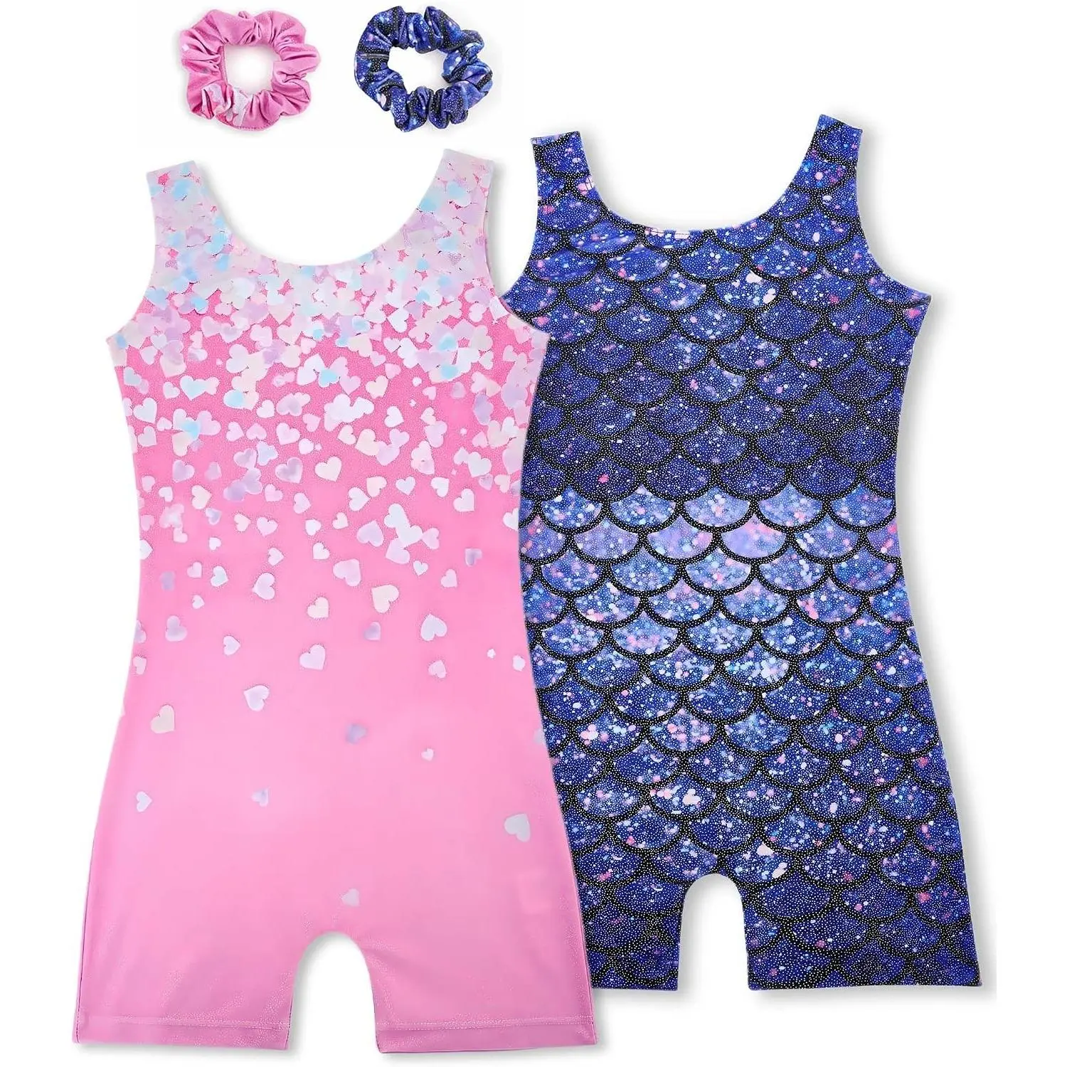 Girls' 2-Pack Sparkly Gymnastics Leotards & Biketards Outfit Set(Gift)