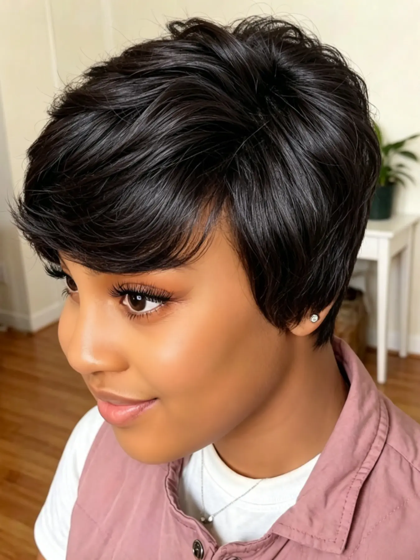 Short Layered Pixie Cut Human Hair Wigs for Women, Human Hair With Side Swept Bangs, Full Machine Made Short Pixie Wig for Daily Party Use, Elegant Wigs