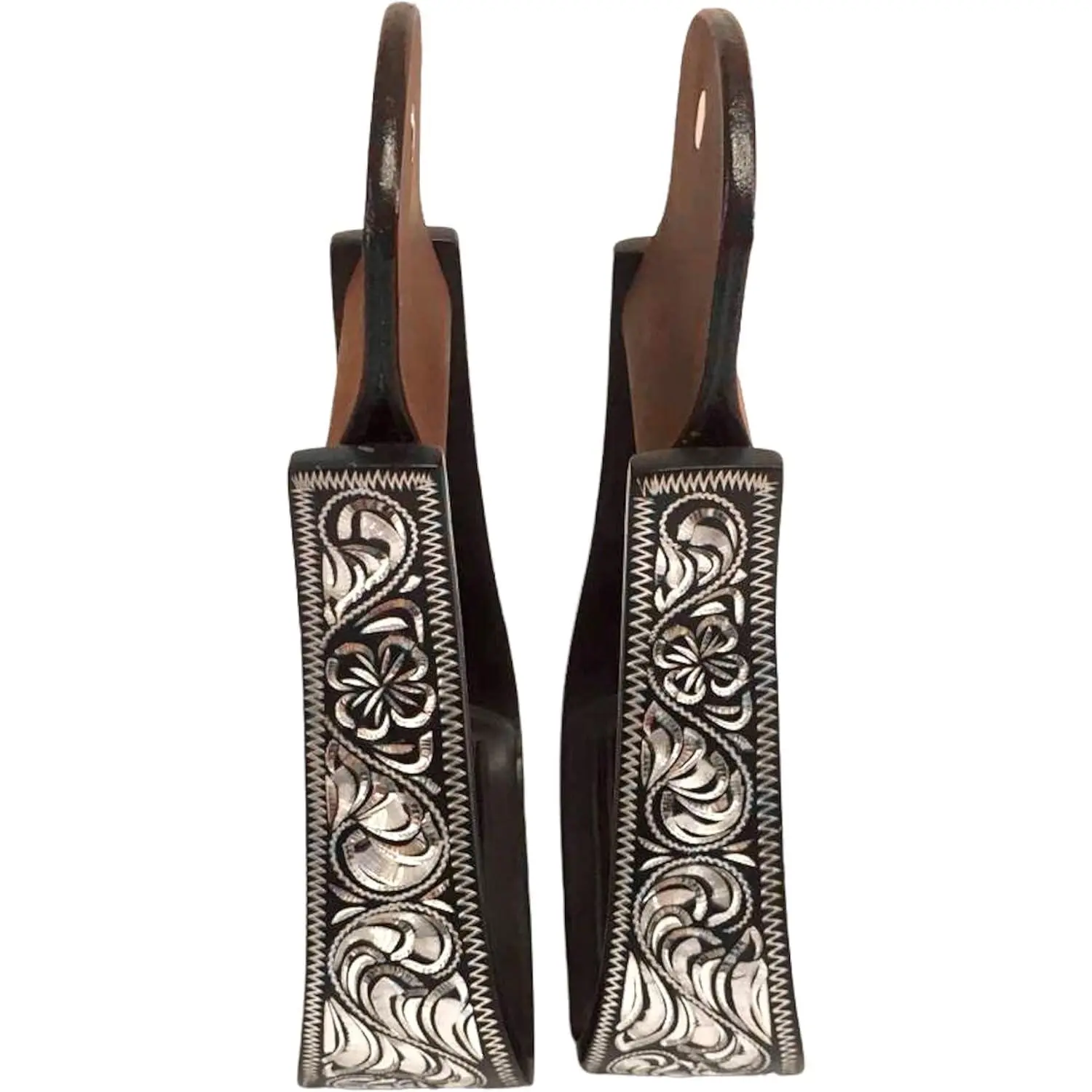Western Horse Aluminum Black Engraved Stirrups- Adults