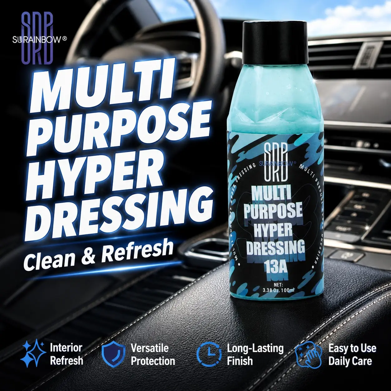 Multi-Functional Car Interior & Exterior Care Agent, 100ML, Refreshing Non-Greasy, Easy Application, for Dashboard, Plastic, Rubber, Tire Sidewall