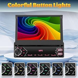 Car Radio 1Din with Retractable Screen,7inch Manual Retractable Display 1 Din Radio with Bluetooth Handsfree FM Type-C 2USB AUX Mirror Link SWC Rear View Camera、No carplay and no android auto、automotive