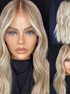 13x4 Lace Front Wig, Soft Human Hair Glitter Blonde, 14 Inch Big Curl, 150 Density, Pre-Trimmed Fetus Hair, Daily Wear for Women