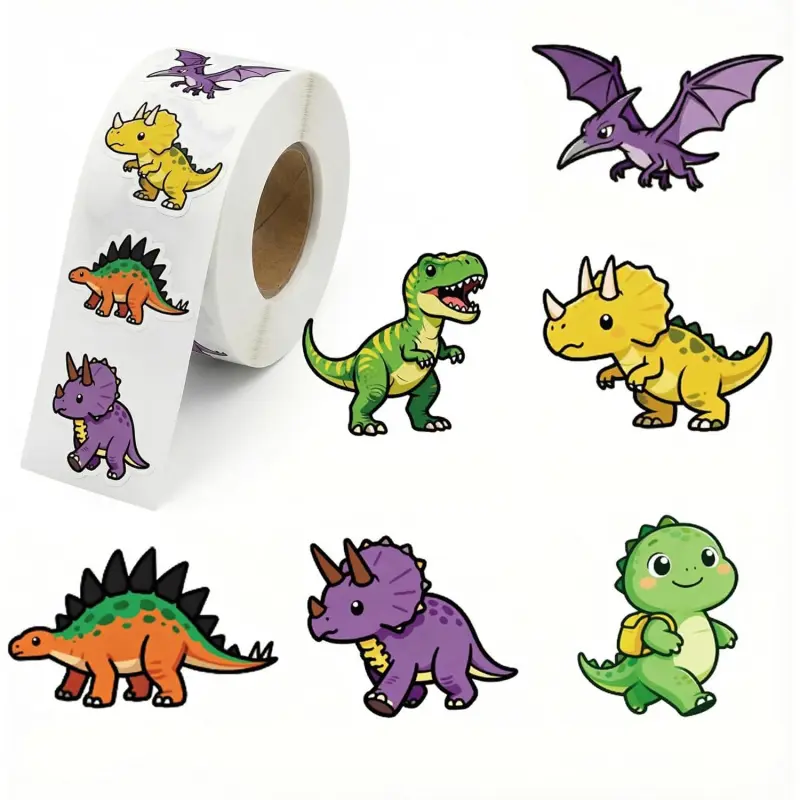 500Pcs Cute Dinosaur Sticker Roll, Prehistoric Animal Waterproof Decor Paper Stickers for Water Bottles, Laptops, Journals,Classroom Rewards,Party DIY,Seal Stickers,1.5 inches